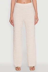 Womens Mesh Lettuce Edge Ruffle Casual Straight Pants, S