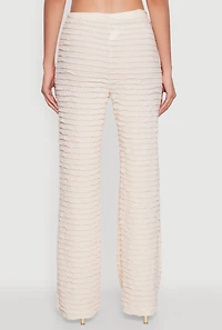Womens Mesh Lettuce Edge Ruffle Casual Straight Pants, L