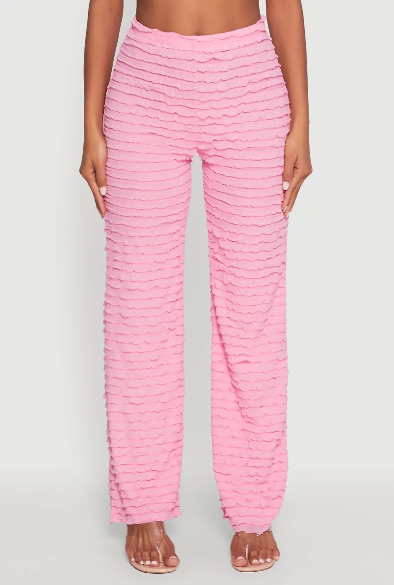 Mesh Lettuce Edge Ruffle Casual Straight Pants
