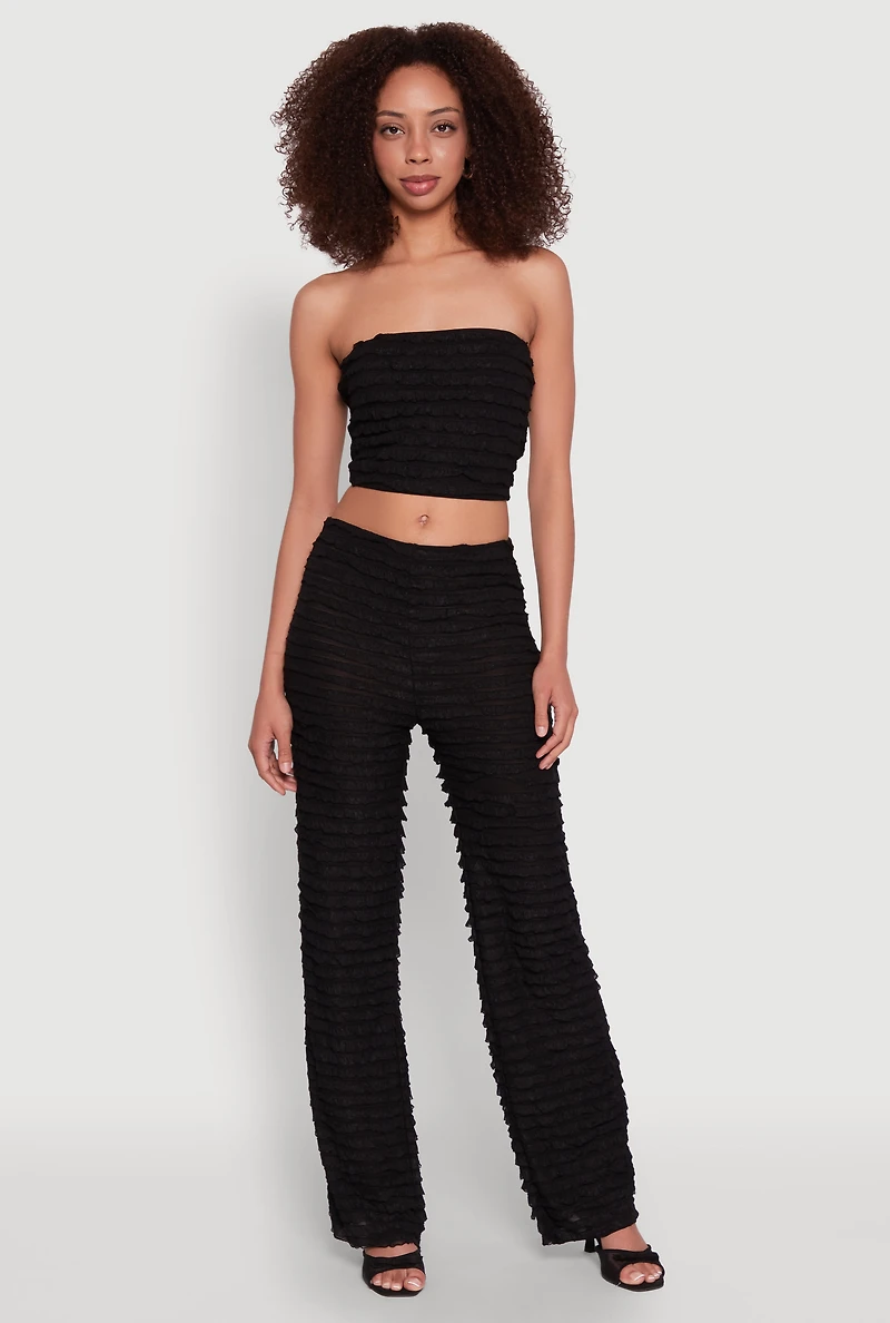 Trendy Mesh Lettuce Edge Tube Top with Cropped Hem