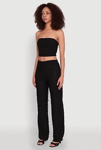 Womens Trendy Mesh Lettuce Edge Tube Top with Cropped Hem, Black, Size L