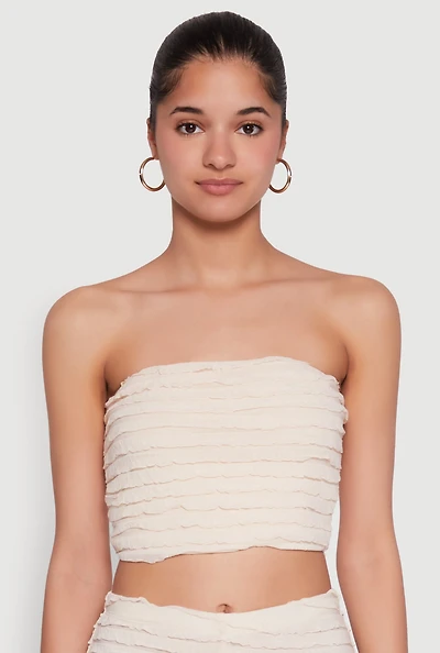 Womens Trendy Mesh Lettuce Edge Tube Top with Cropped Hem,