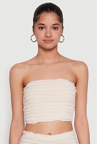 Womens Trendy Mesh Lettuce Edge Tube Top with Cropped Hem,