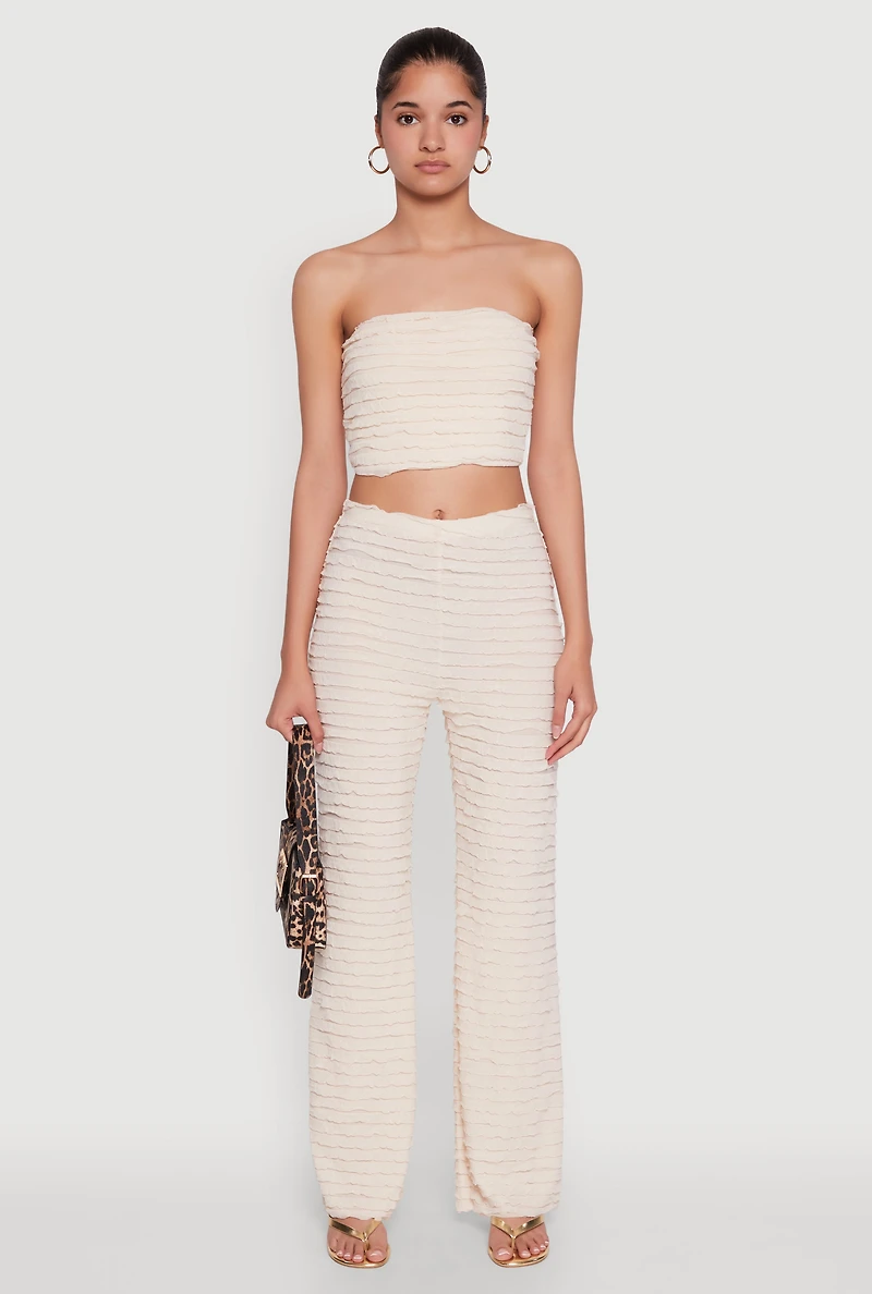 Womens Trendy Mesh Lettuce Edge Tube Top with Cropped Hem,