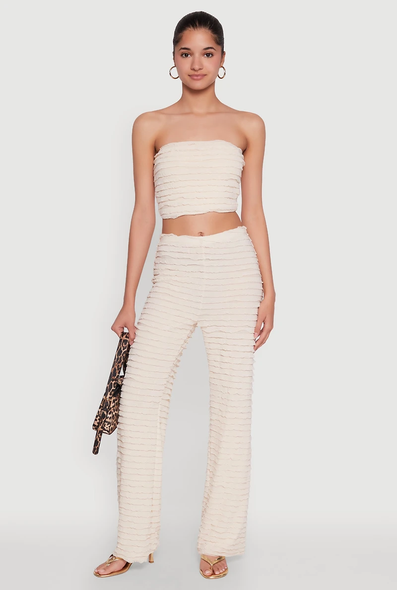 Womens Trendy Mesh Lettuce Edge Tube Top with Cropped Hem,