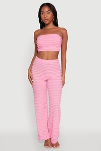 Womens Trendy Mesh Lettuce Edge Tube Top with Cropped Hem, Pink,