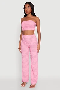 Womens Trendy Mesh Lettuce Edge Tube Top with Cropped Hem, Pink,