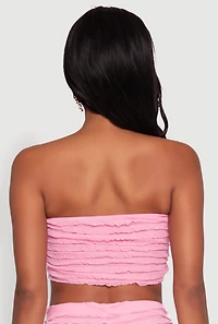 Womens Trendy Mesh Lettuce Edge Tube Top with Cropped Hem, Pink, Size S
