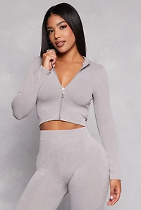Ribbed Knit Mock Neck Zip Front Crop Top