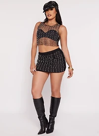 Mesh Faux Pearl Mini Skirt