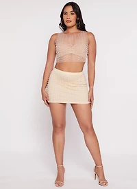 Mesh Faux Pearl Mini Skirt