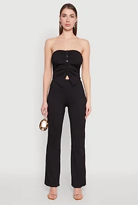Womens Ruched Textured Knit Tube Top, Black, Size L