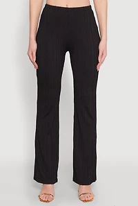 Womens High Waisted Flared Rib Knit Pants, Black, Size L