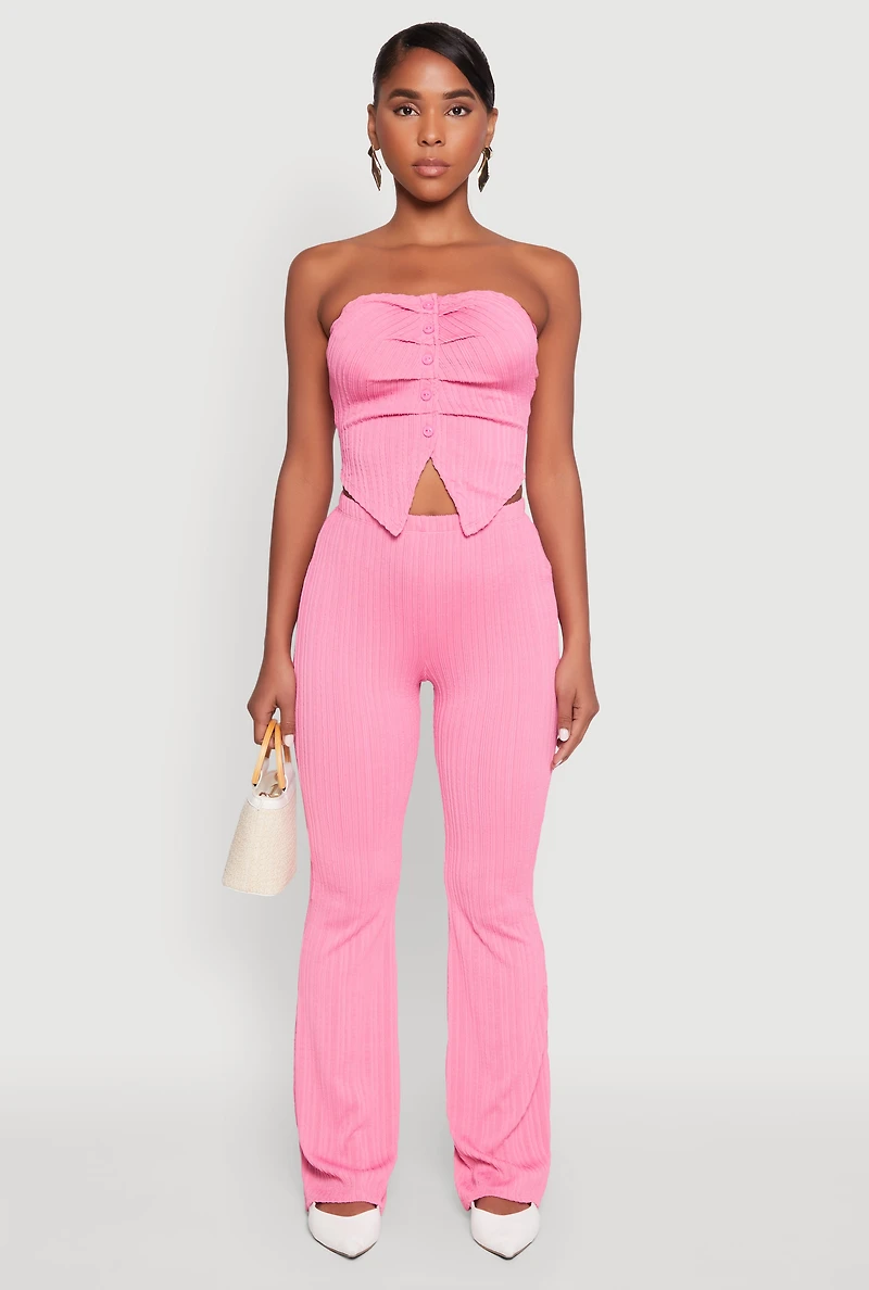 High Waisted Flared Rib Knit Pants