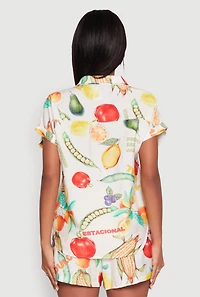 Womens Classic Fit Button Front Shirt with Rolled Cuffs, Multi, Size L