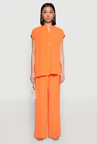 Womens Airy Mandarin Collar Shirt, Orange, Size L