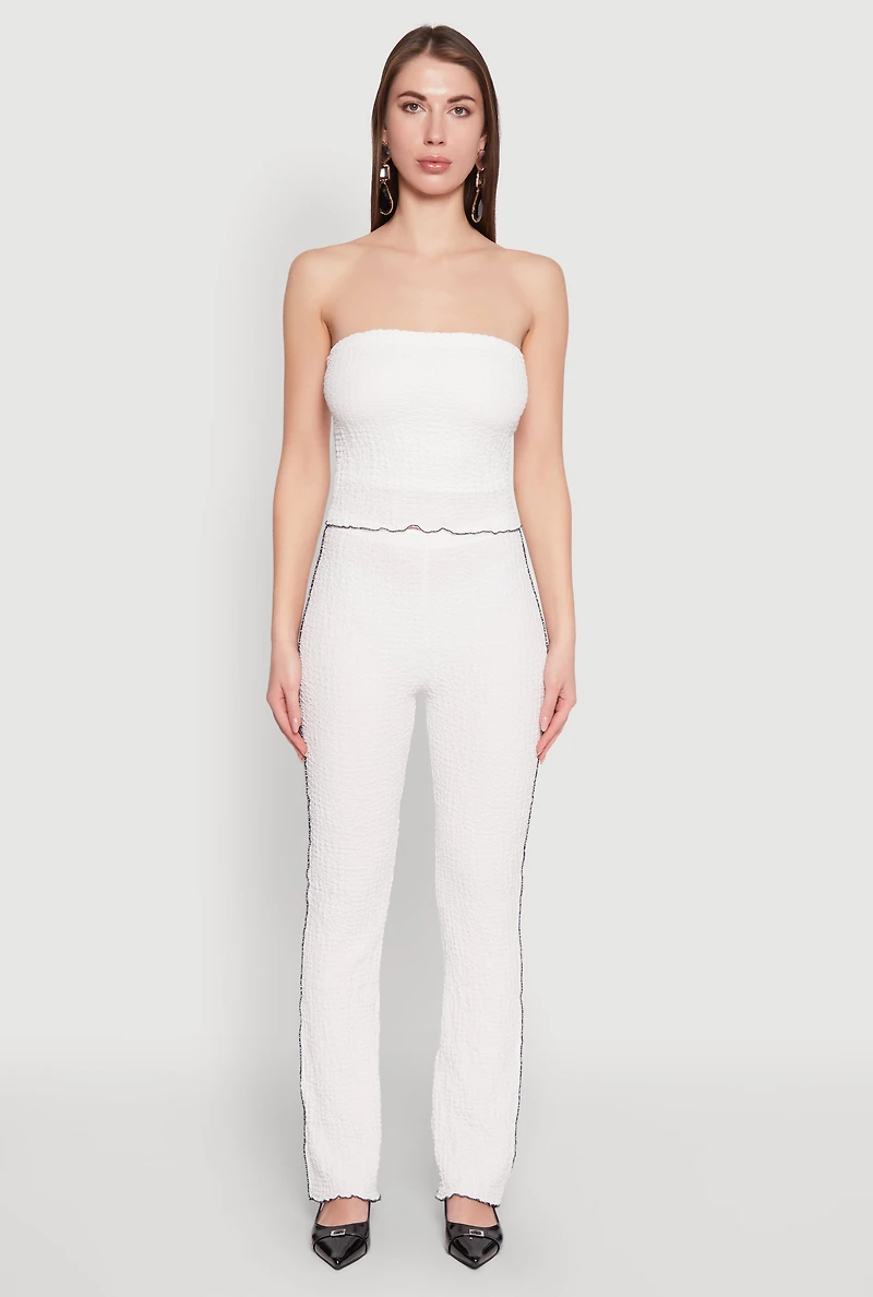 Womens Contrast Trim Cropped Tube Top, White,
