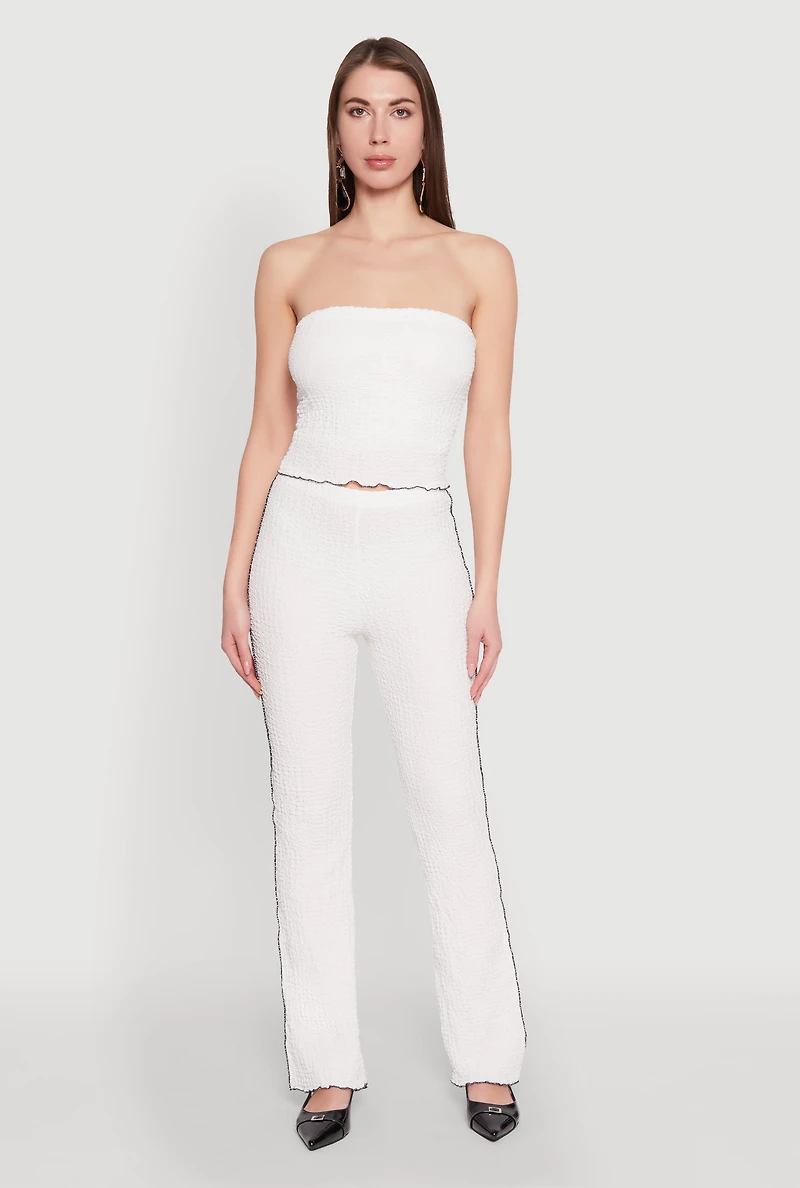 Womens Contrast Trim Cropped Tube Top, White,