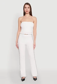Womens Contrast Trim Cropped Tube Top, White,