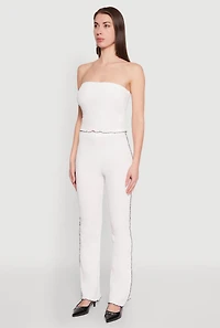 Womens Contrast Trim Cropped Tube Top, White,