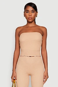 Womens Contrast Trim Cropped Tube Top, Beige, Size L