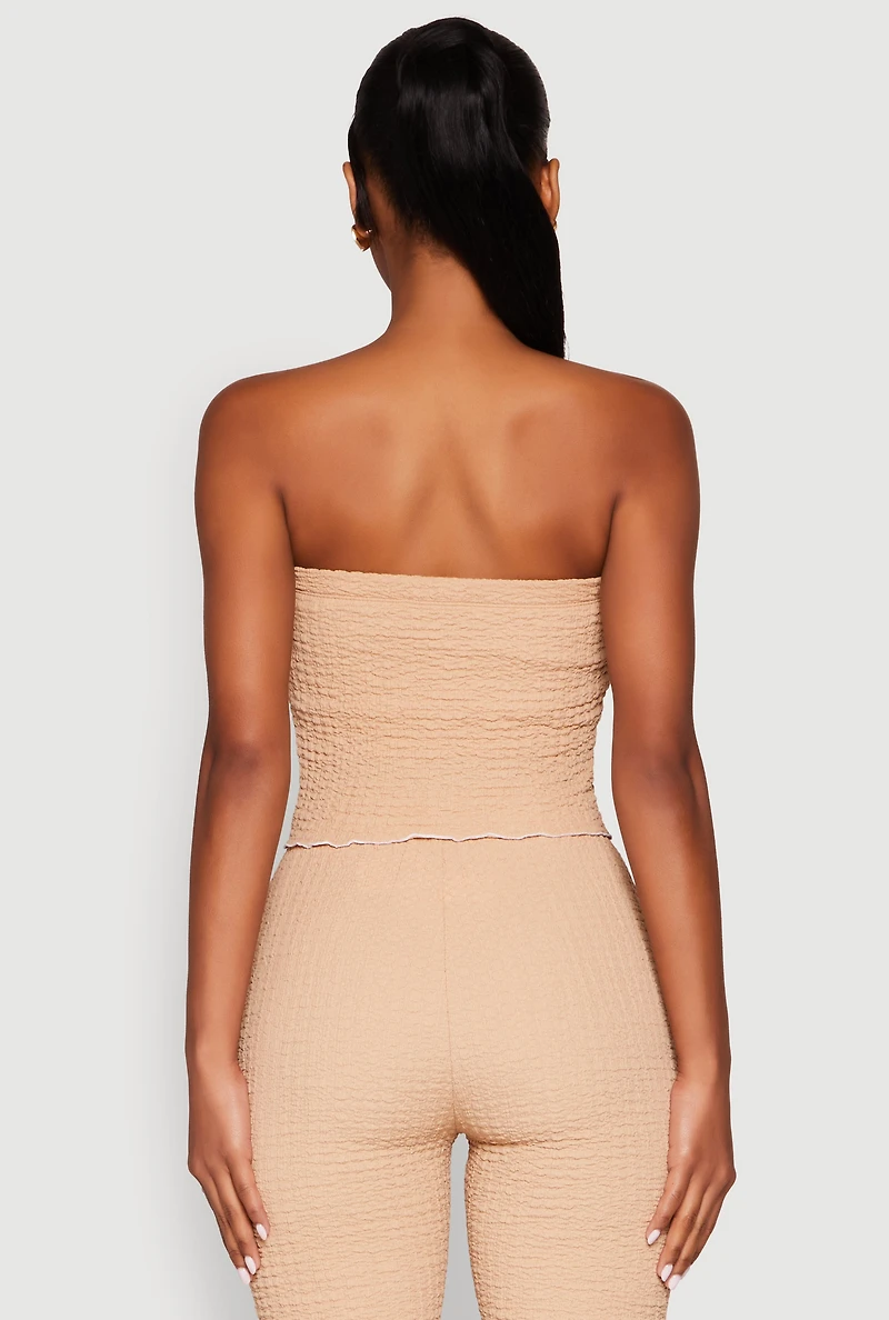 Womens Contrast Trim Cropped Tube Top, Beige, Size L