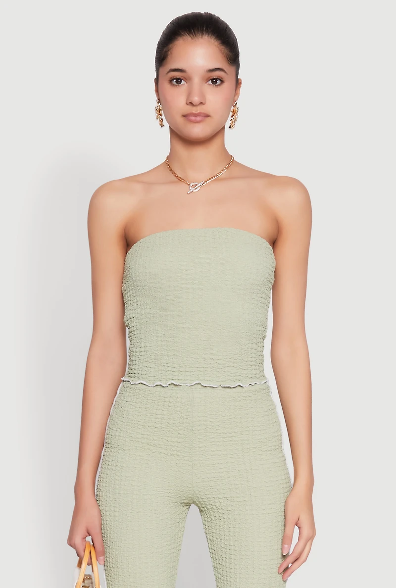 Womens Contrast Trim Cropped Tube Top, Green, Size M