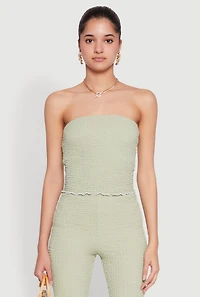 Womens Contrast Trim Cropped Tube Top, Green, Size M