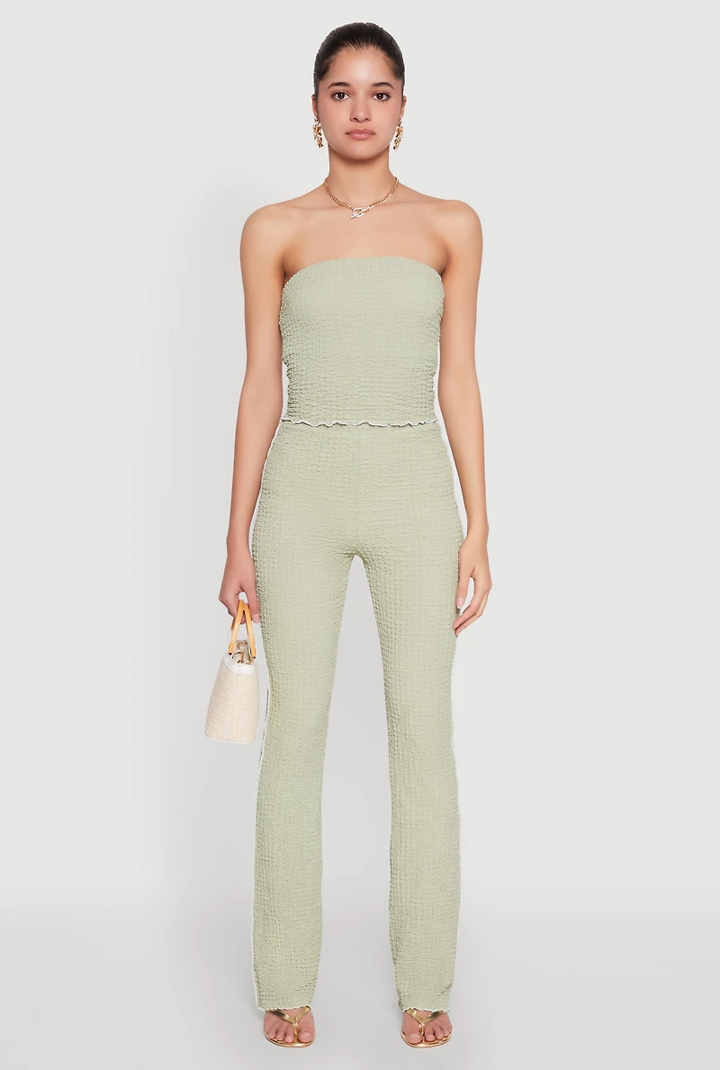 Womens Contrast Trim Cropped Tube Top, Green, Size M