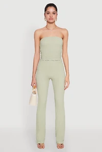 Womens Contrast Trim Cropped Tube Top, Green, Size M