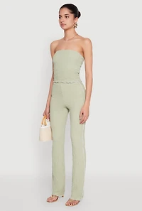 Womens Contrast Trim Cropped Tube Top, Green, Size M