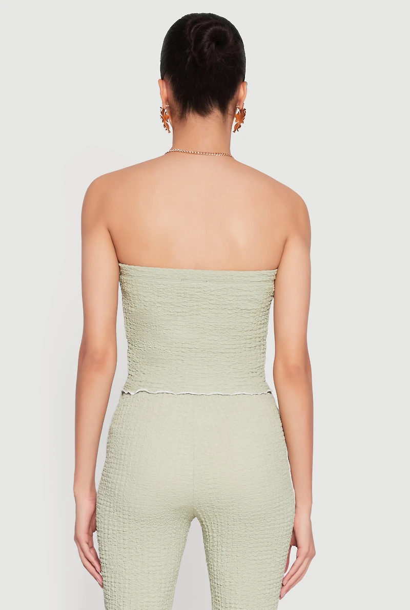 Womens Contrast Trim Cropped Tube Top, Green, Size M