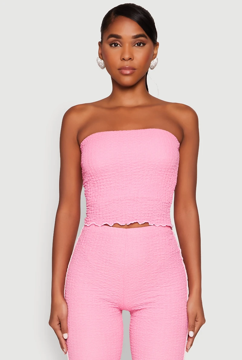 Womens Contrast Trim Cropped Tube Top, L