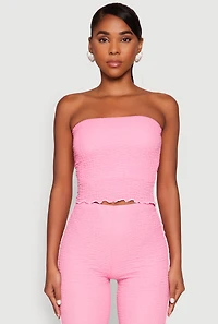 Womens Contrast Trim Cropped Tube Top, L