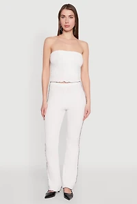 Womens High Waisted Contrast Trim Pants, White,