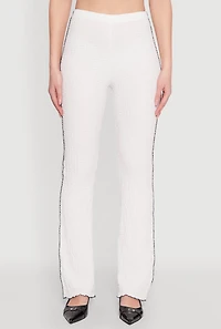Womens High Waisted Contrast Trim Pants, White,