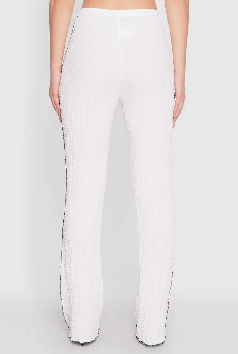 Womens High Waisted Contrast Trim Pants, White,