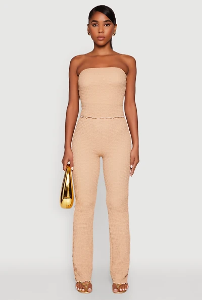 Womens High Waisted Contrast Trim Pants, Beige, Size M