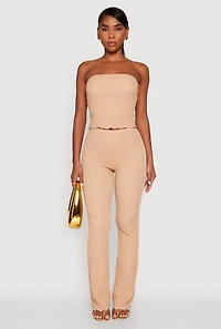 Womens High Waisted Contrast Trim Pants, Beige,