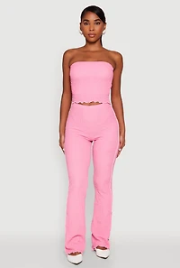 Womens High Waisted Contrast Trim Pants, Pink, Size L
