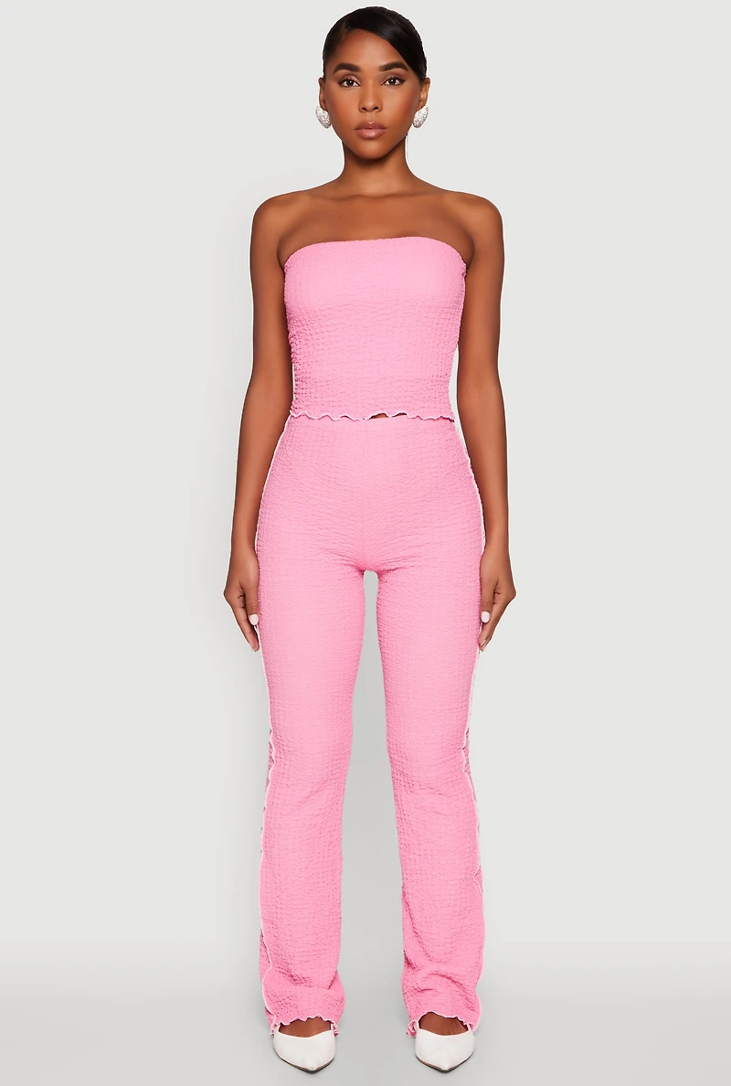 Womens High Waisted Contrast Trim Pants, Pink, Size L