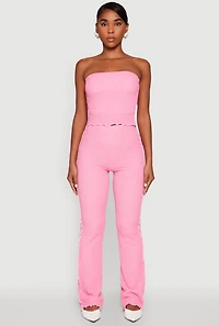 Womens High Waisted Contrast Trim Pants, Pink, Size L