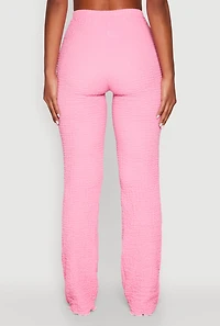 Womens High Waisted Contrast Trim Pants, Pink, Size L