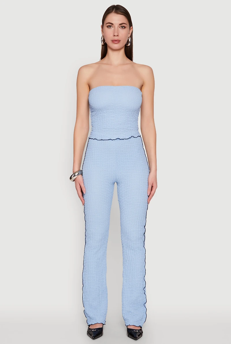 Womens High Waisted Contrast Trim Pants, Blue, Size M
