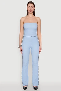 Womens High Waisted Contrast Trim Pants, L