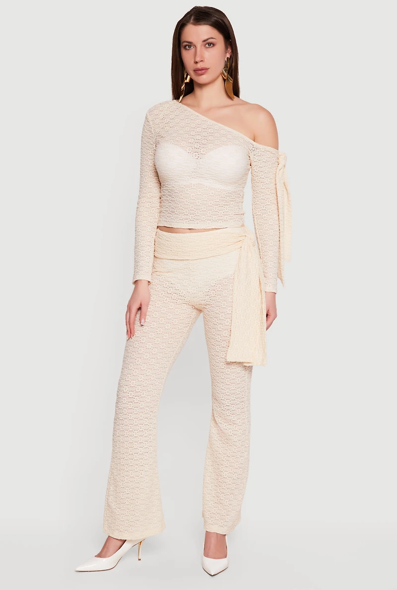 Textured Knit Asymmetrical Tie Sleeve Top