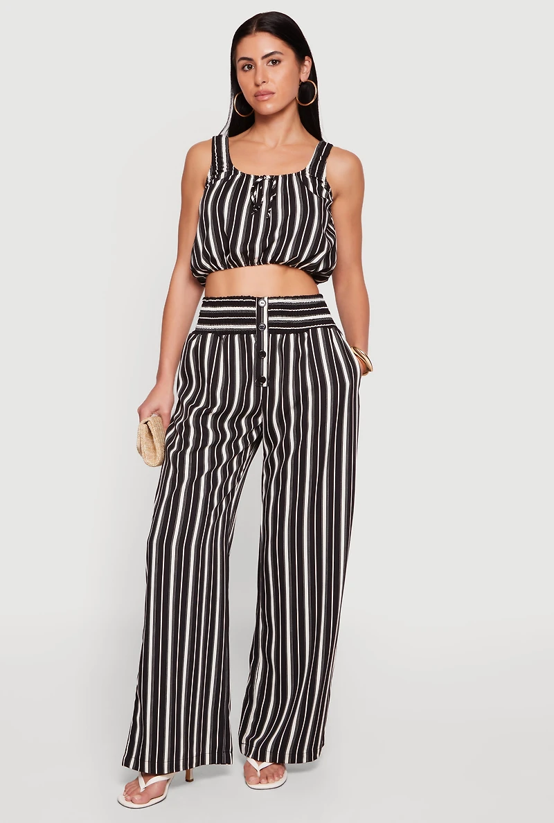 Smocked High Waisted Striped Palazzo Pants