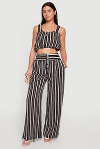 Smocked High Waisted Striped Palazzo Pants