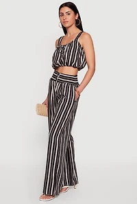 Smocked High Waisted Striped Palazzo Pants