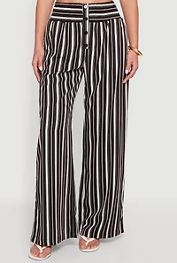 Smocked High Waisted Striped Palazzo Pants